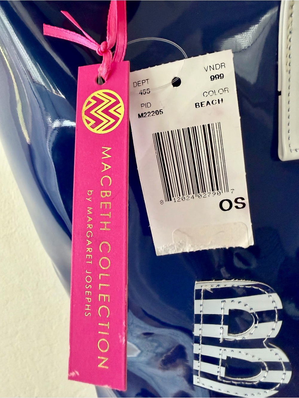 NWT Macbeth Collection By Margaret Josephs Navy Blue Patent BEACH Tote Bag - Picture 2 of 11